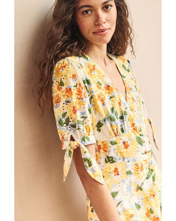 Nobody's Child Yellow Floral Printed Broderie Alexis Midi Dress