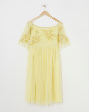 Maya Curve Bardot Floral Sequin Embroidered Tulle Midi Dress