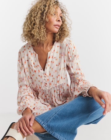 Ditsy Multi Print Crinkle Smock Top