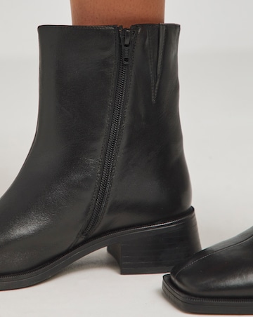 Heavenly Soles Brianna Low Block Heel Square Toe Leather Boots - Wide Fit (E)