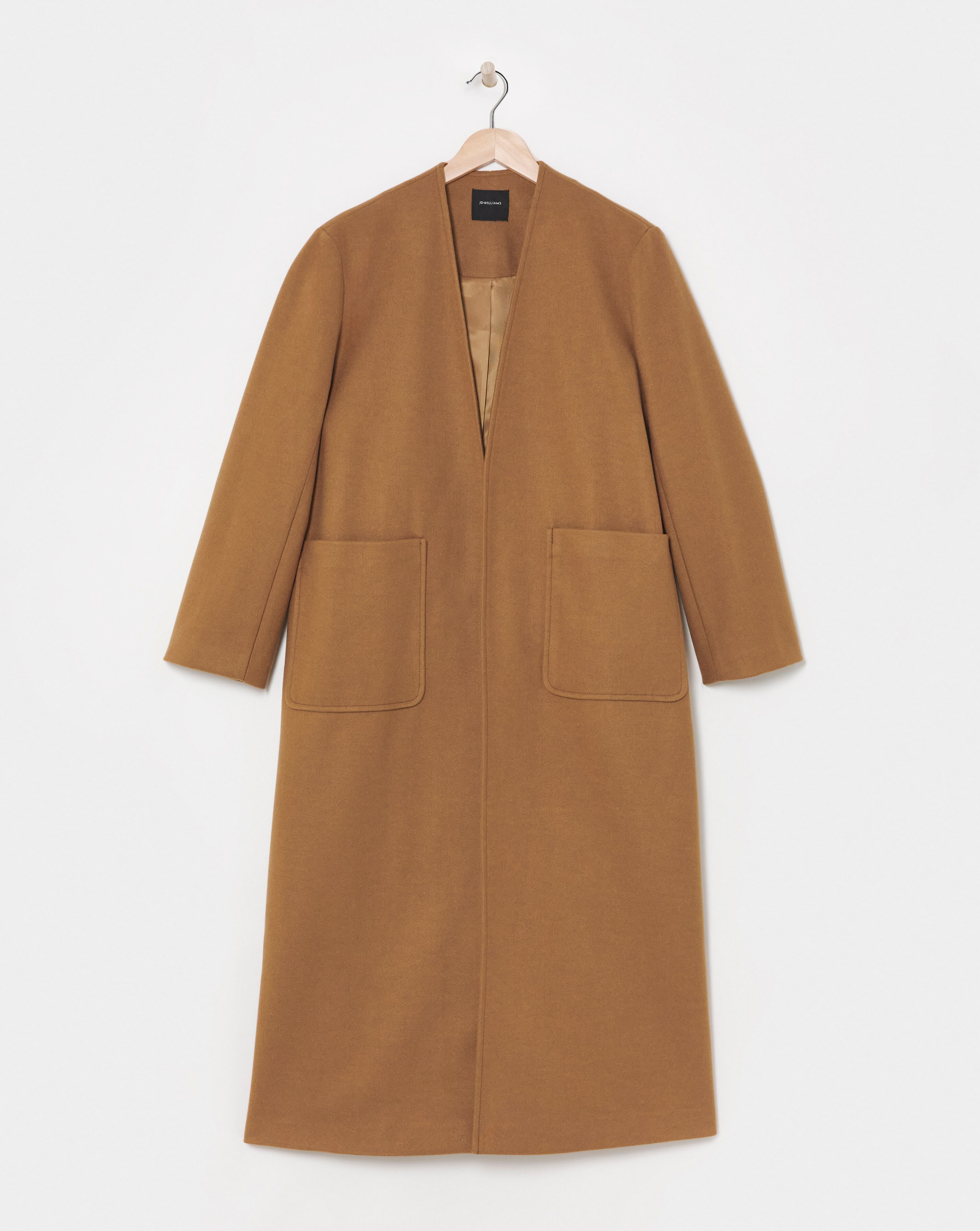 Neutral Collarless Longline Coat JD Williams
