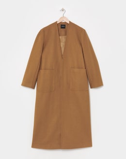 Neutral Collarless Longline Coat