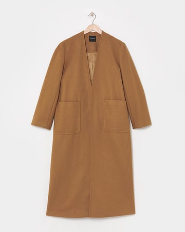 Neutral Collarless Longline Coat