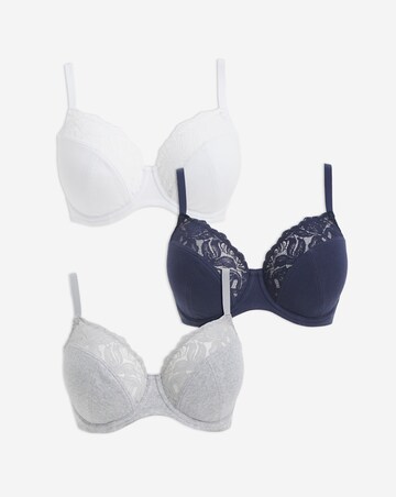 Pretty Secrets 3 Pack Harper Lace Ribbed Full Cup Bras B-G Navy/White/Grey
