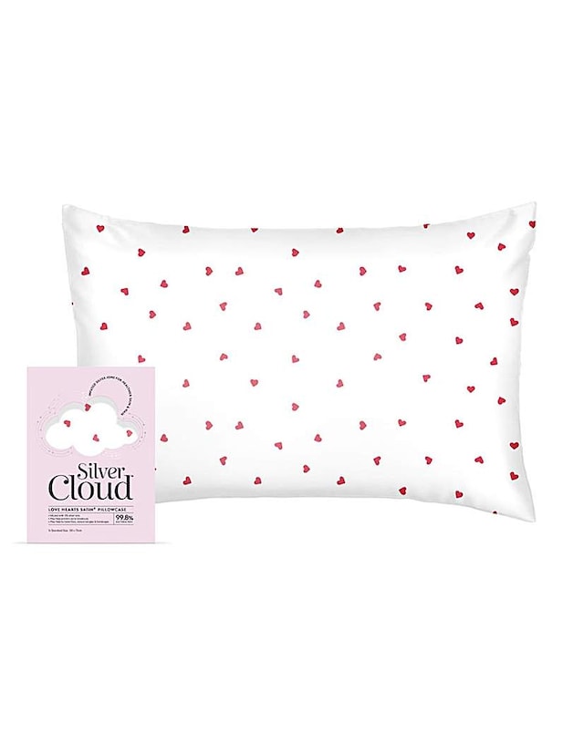 Silver Cloud Heart Print Satin Pillowcase Infused with Silver Ions