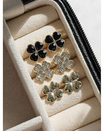 Mood Gold & Jet Crystal Clover Stud Earrings - Pack of 3