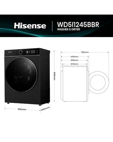 Hisense KitchenFit 5i Series WD5I1245BBR 12kg/8kg Washer Dryer - Black
