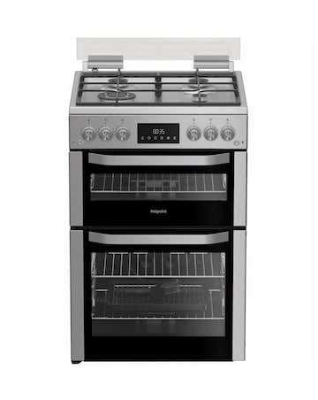 Hotpoint HDG6GDC2TWX 60cm Gas Double Cooker with Glass Lid - Stainless Steel