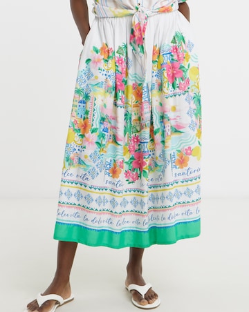 Linen Mix A Line Midi Skirt