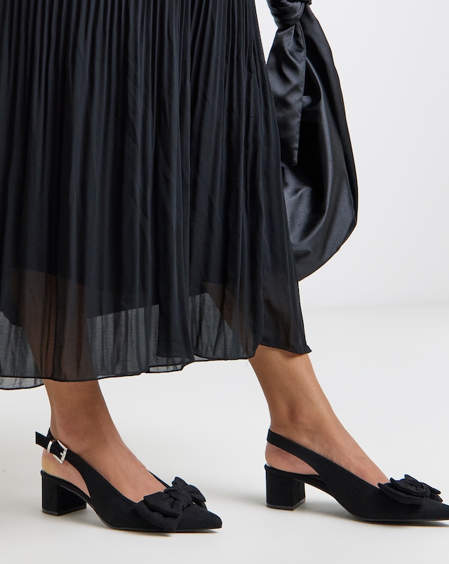 Gianna Low Block Heel Slingback With Bow - Wide Fit (E)