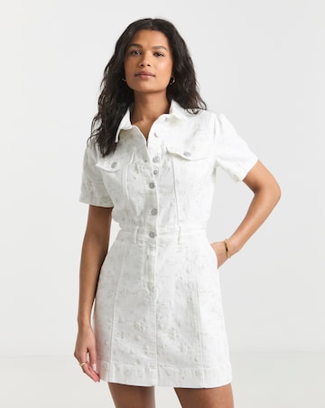 Simply Be White All Over Embroidered Denim Floral Mini Dress