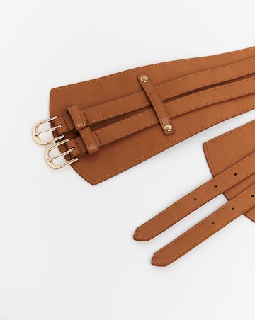 Tan Double Buckle Waist Corset Belt