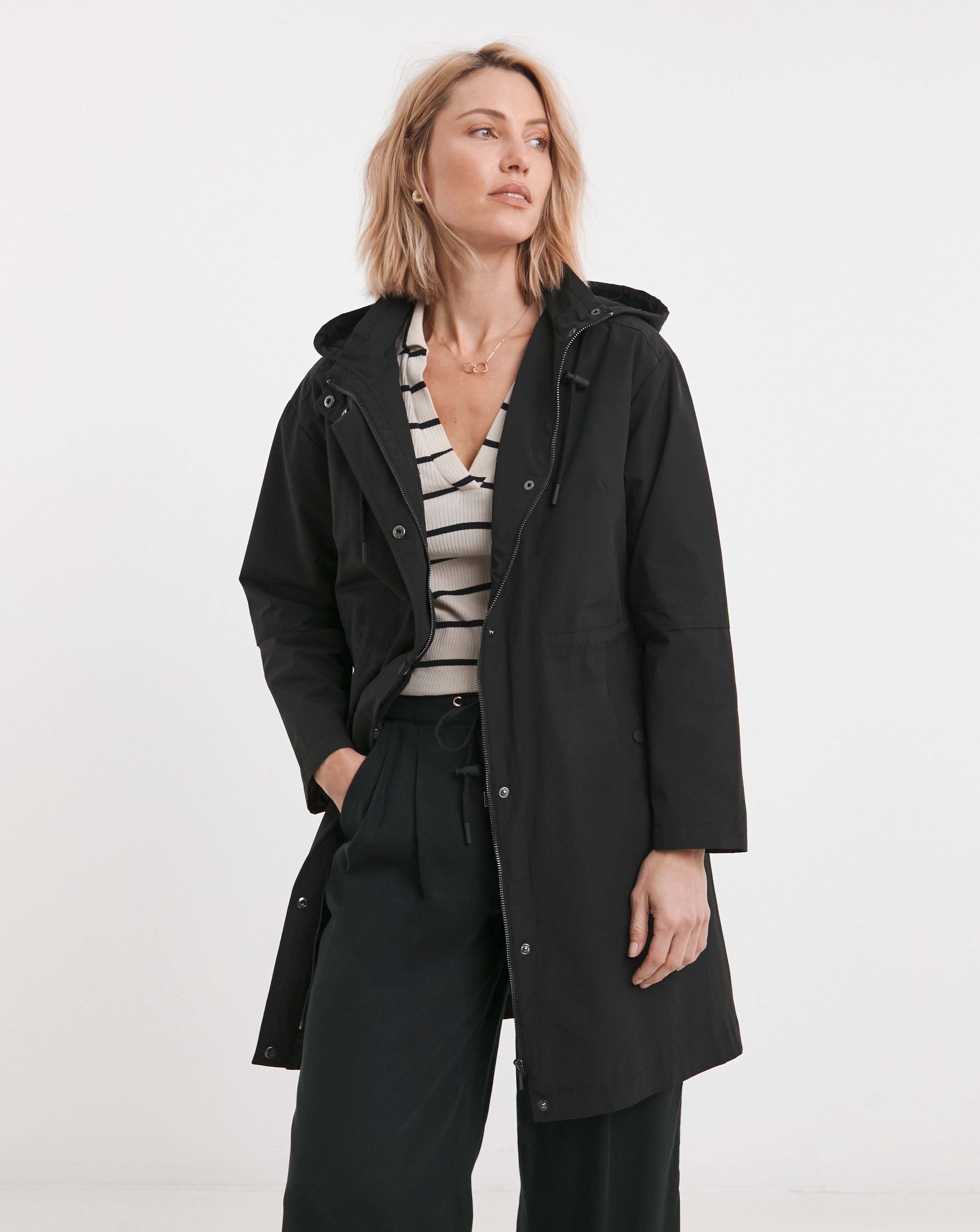 Black Longline Shower Resist Rain Jacket | JD Williams
