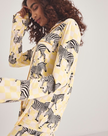 Chelsea Peers Classic Button Up Pyjama Set Zebra Checkerboard Print