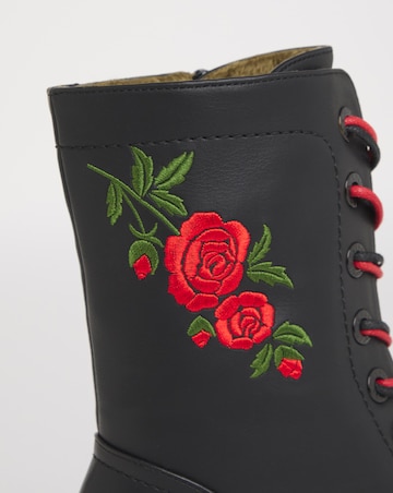 Heavenly Feet Floral Martina Lace Up Chunky Boot Wide Fit