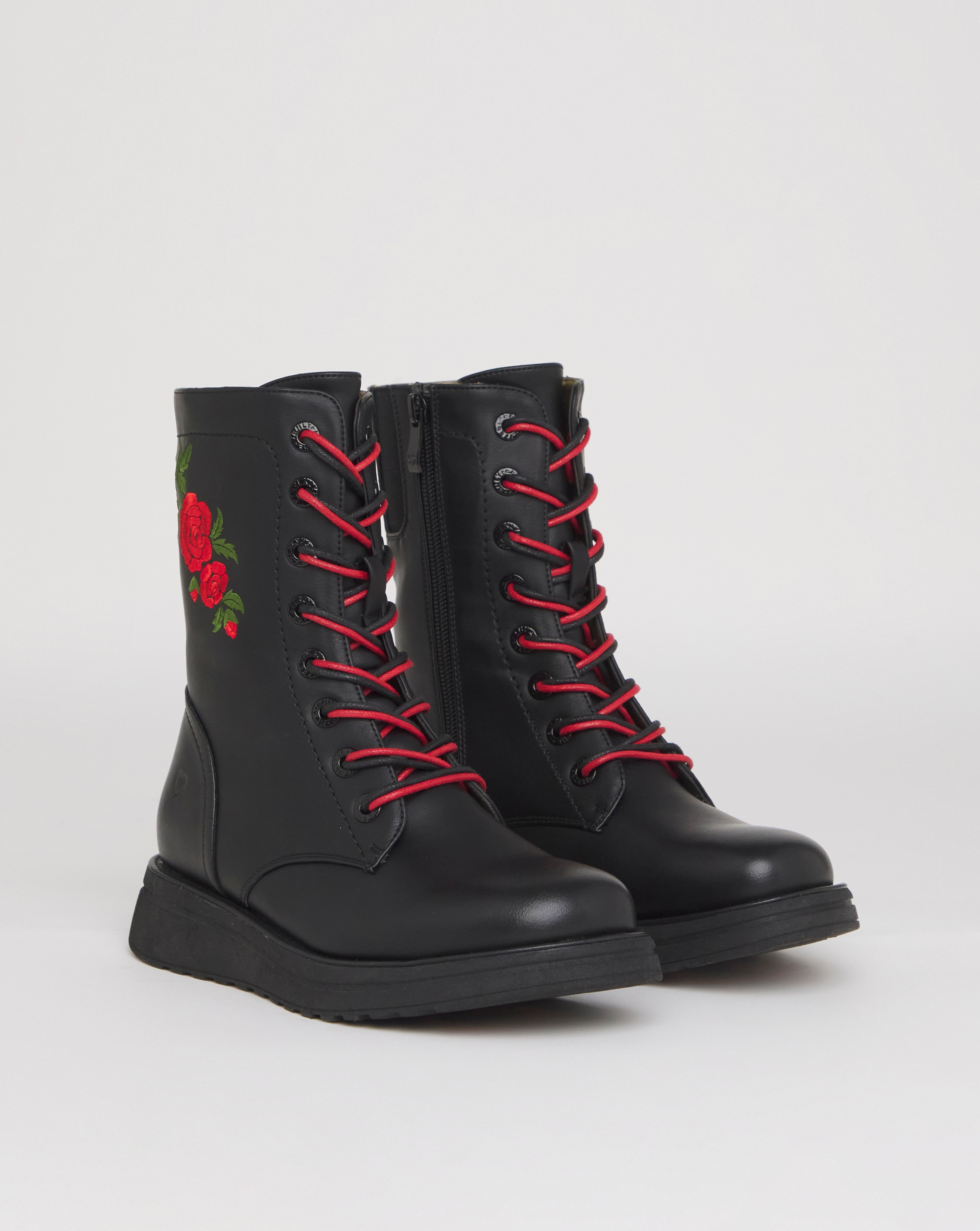 Heavenly Feet Floral Martina Lace Up Chunky Boot Ex Wide Fit | JD