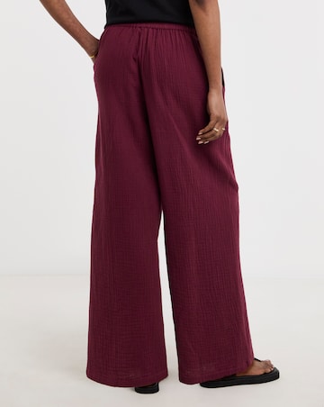 Pure Cotton Textured Pull On Wide Leg Trousers