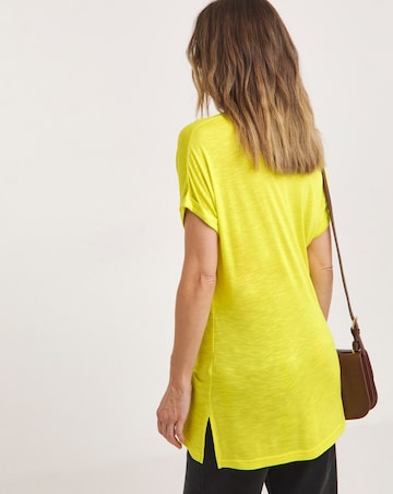 Lime V Neck Short Sleeve Longline Top