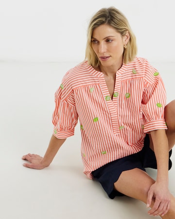 Embroidered Stripe Tunic Top