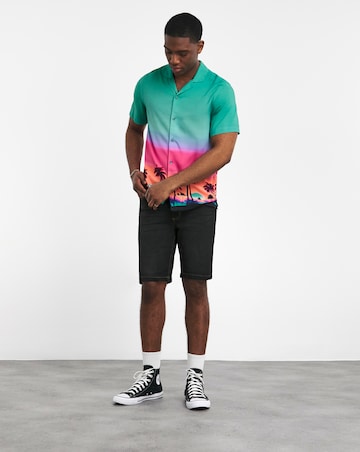 Ombre Palm Cuban Collar Shirt