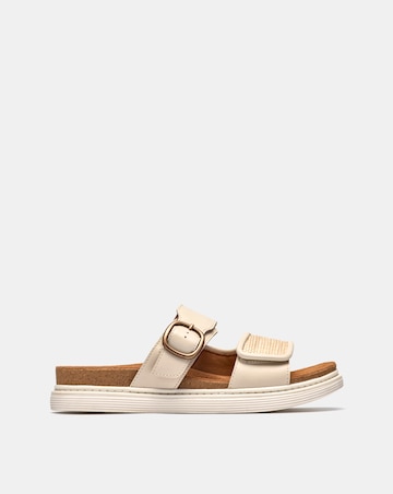 Clarks Cream Leather Arwell Step Sandals - Wide Fit (E)