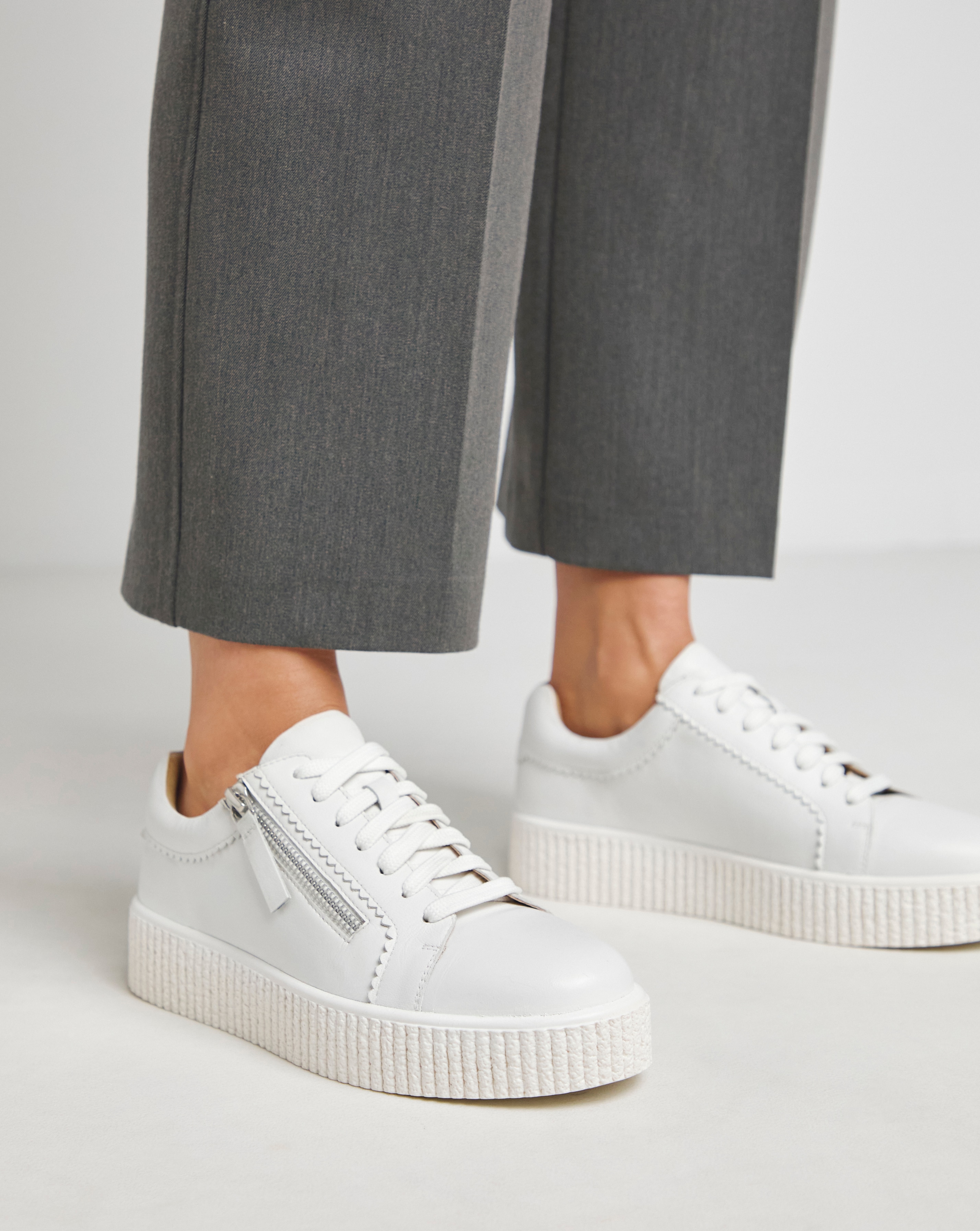 Quincy Side Zip Leather Trainer - Wide Fit (E) | JD Williams