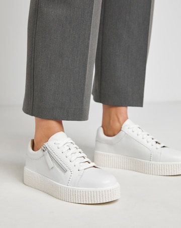 Quincy Side Zip Leather Trainer - Wide Fit (E)