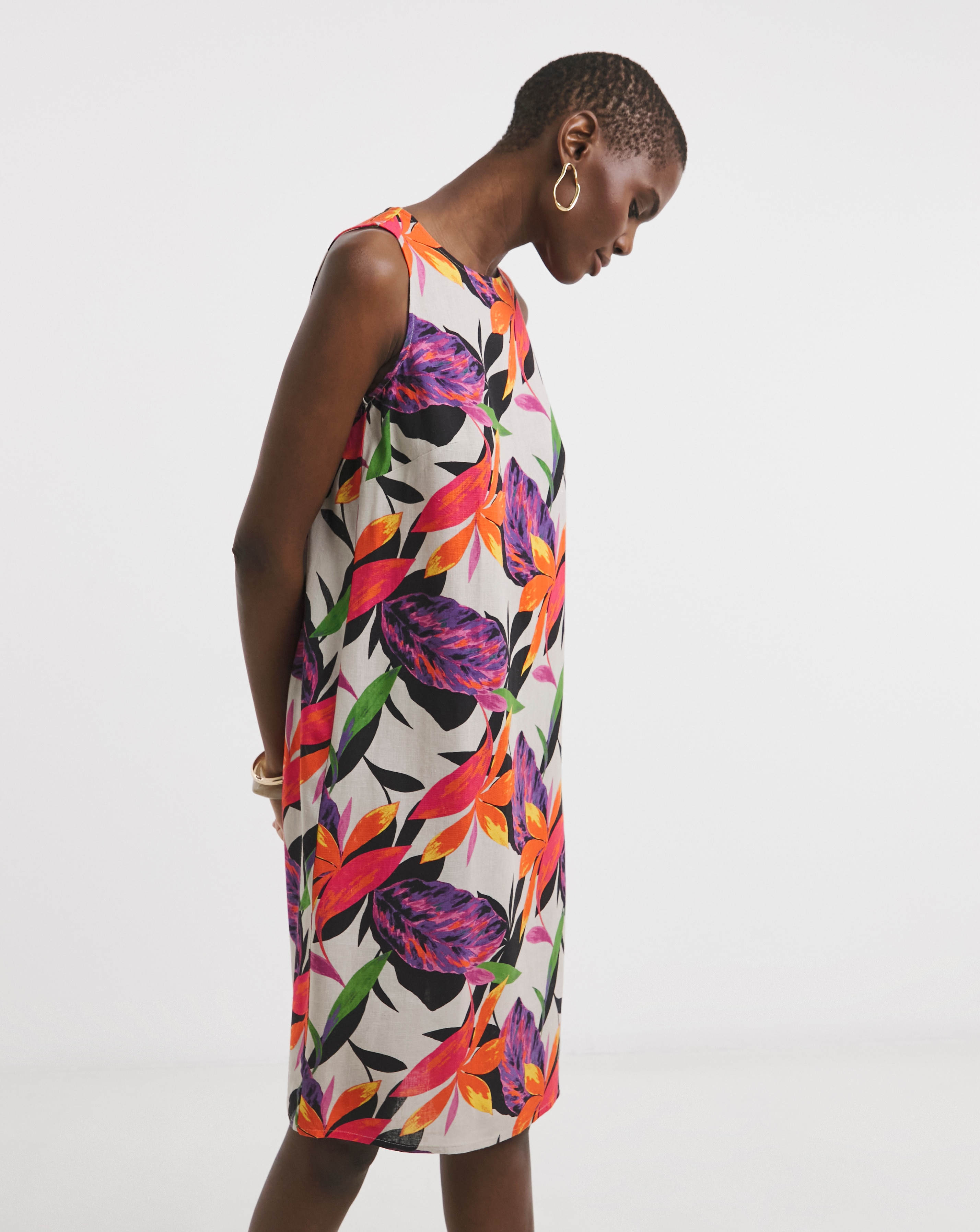 Linen Mix Sleeveless Shift Dress