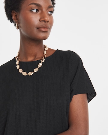 Black Crew Neck Textured Top