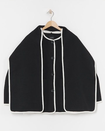 Black Contrast Scarf Coat