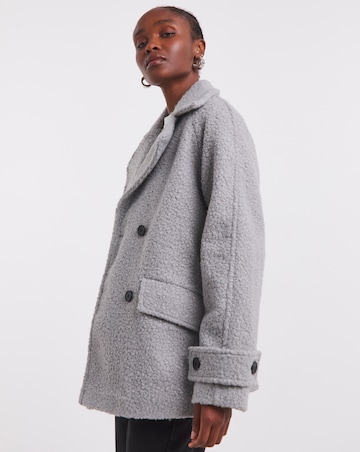 Simply Be Grey Boucle Teddy Peacoat
