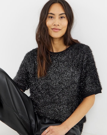 Glitter Knit Short Sleeve Sweatshirt