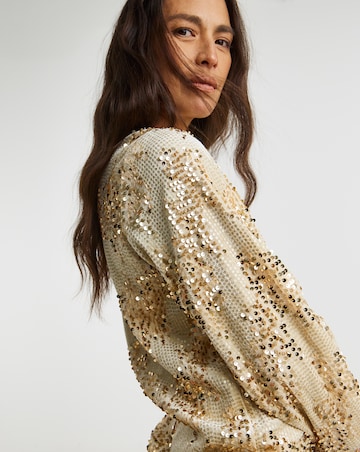 Velvet Sequin Slash Neck Volume Sleeve Top