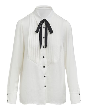 Contrast Tie Hammered Satin Tux Shirt