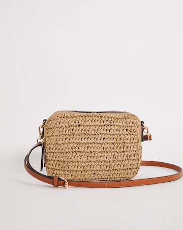 Straw & PU Camera Crossbody Bag