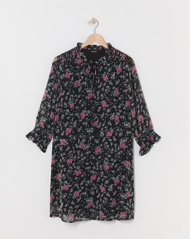 Floral Tie Neck Trapeze Dress