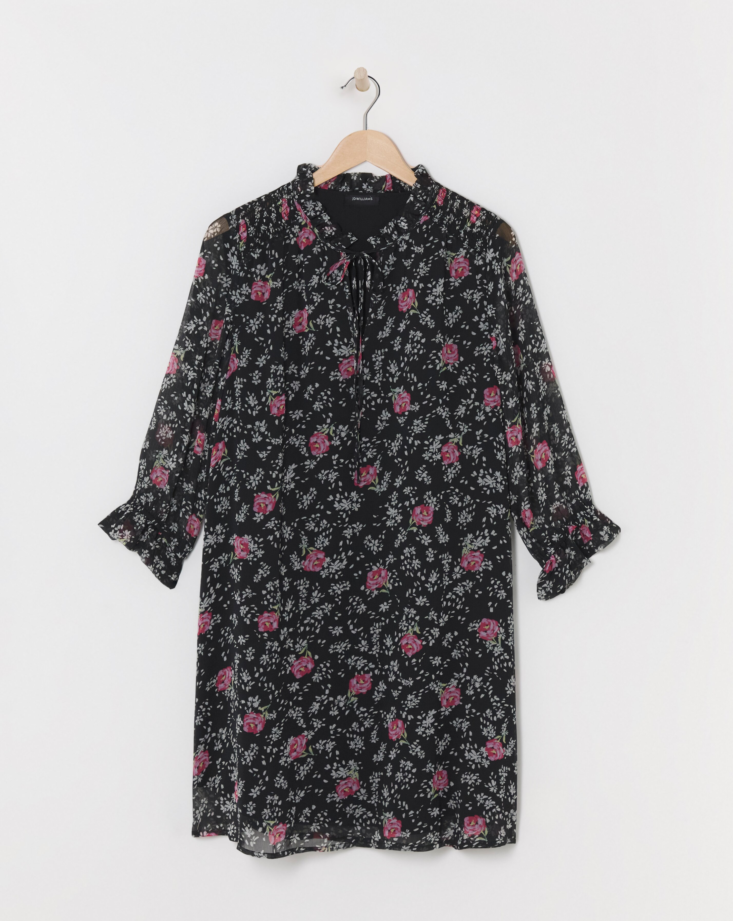 Floral Tie Neck Trapeze Dress