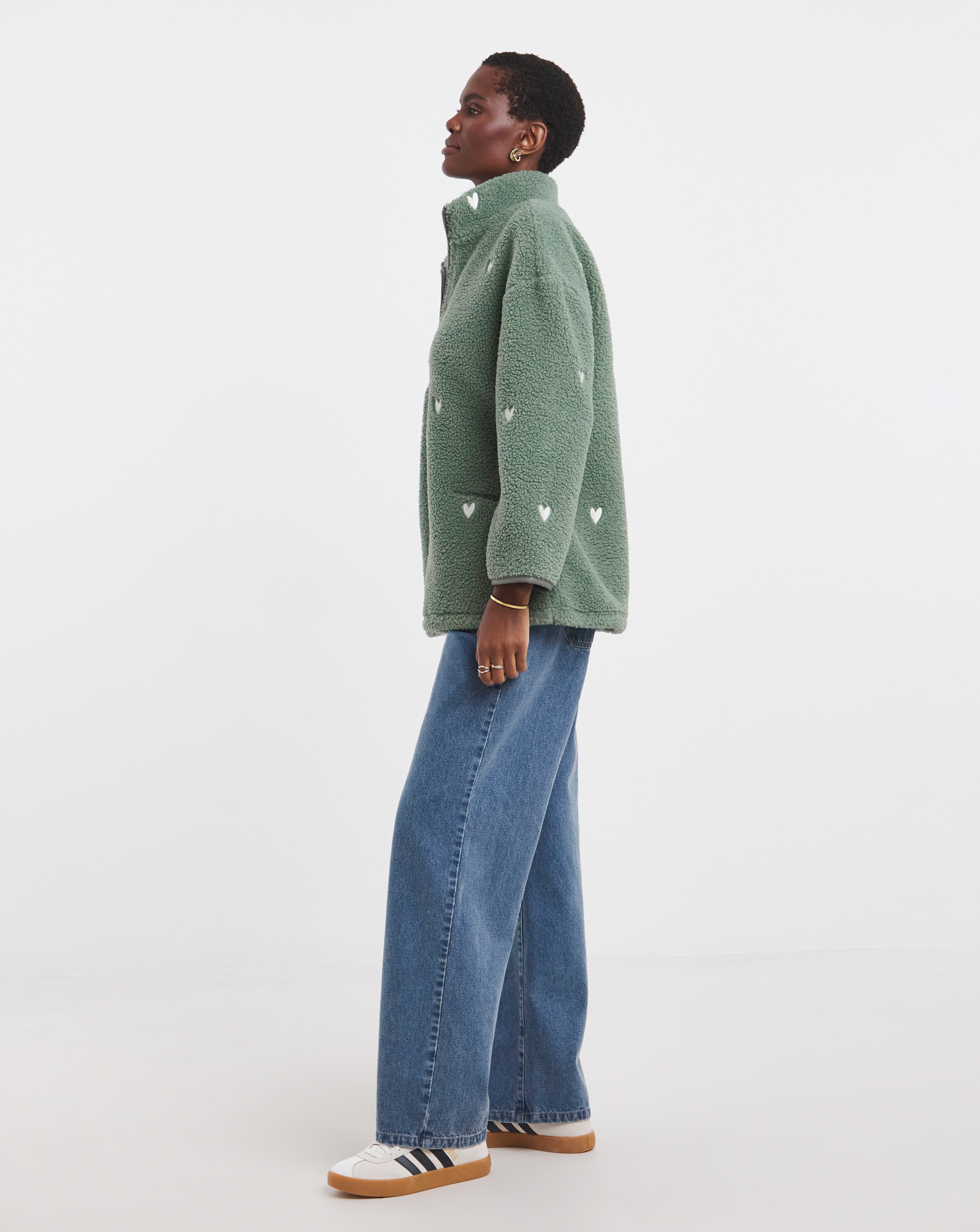 Embroidered Borg Longline Quarter Zip | JD Williams
