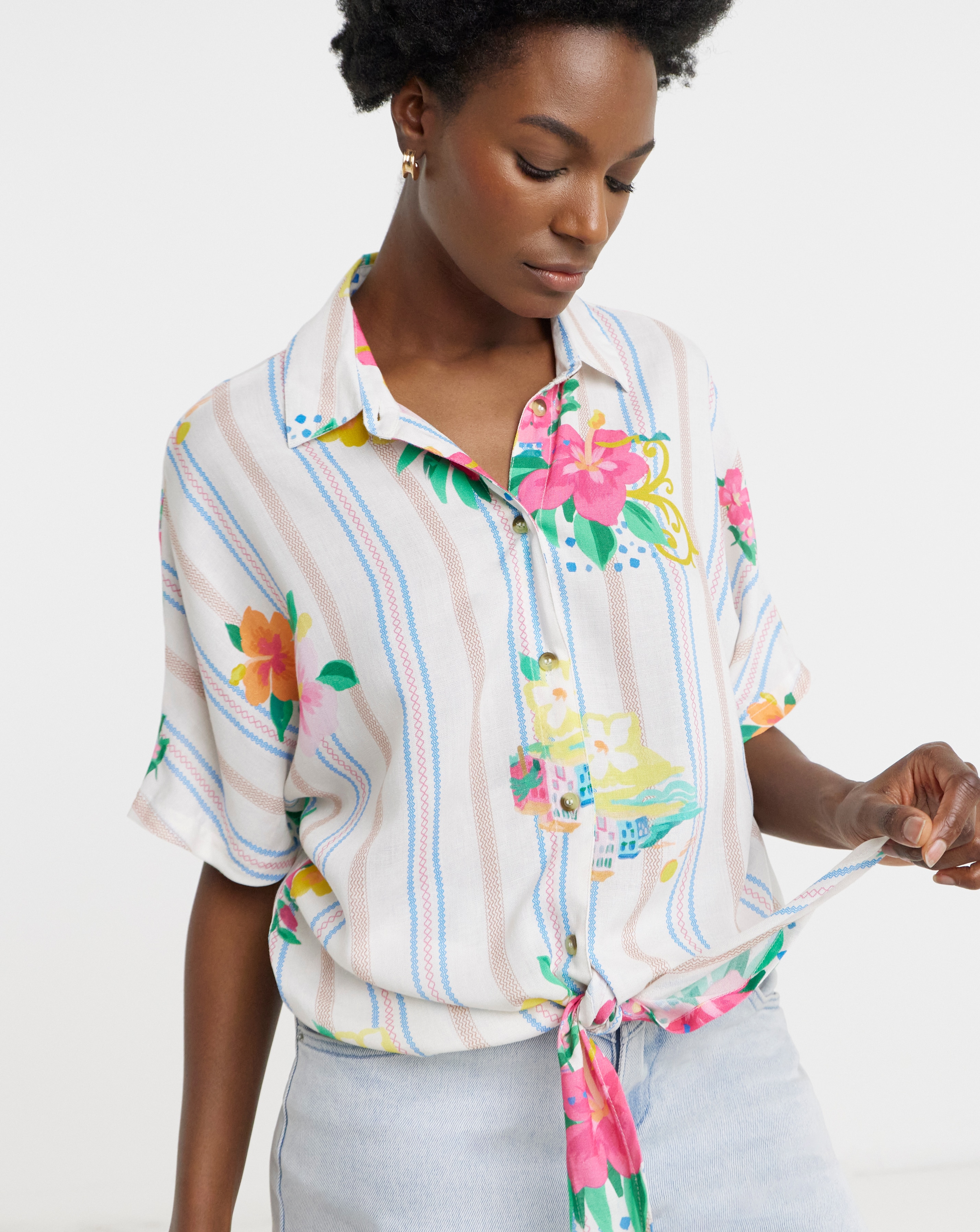 Linen Mix Tie Front Shirt | JD Williams