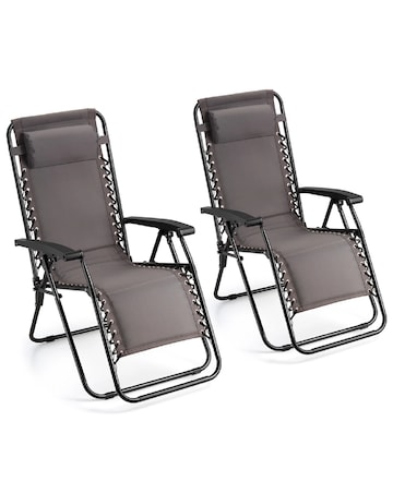 VonHaus Verona Grey Padded Zero Gravity Reclining Garden Chairs - Set of 2