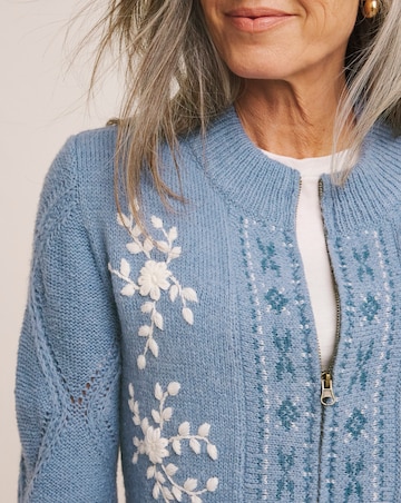 Julipa Zip Up Embroidered Knitted Jacket