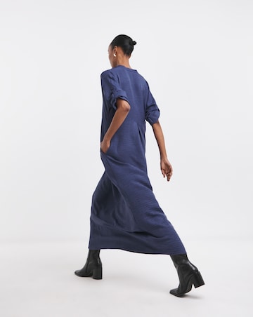 Collarless Placket Detail Smock Dress