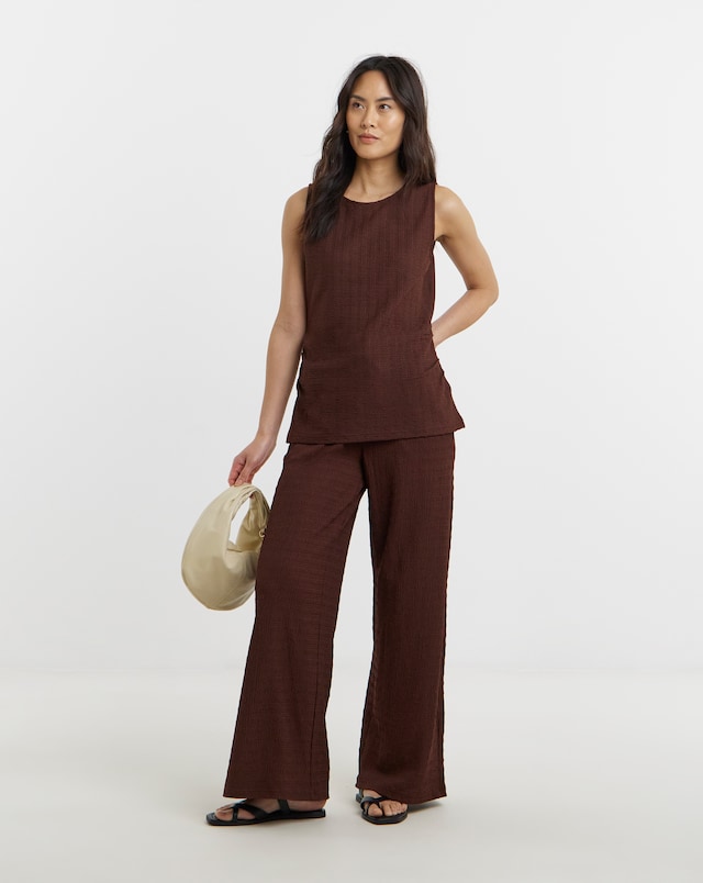 Textured Jersey Wide Leg Trouser