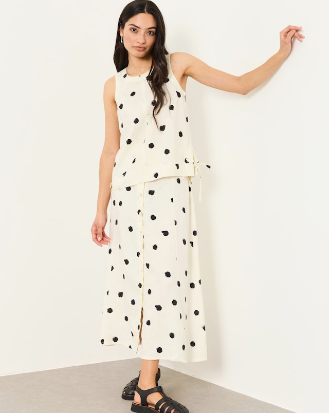 FatFace Eleana Linen Spot Midi Skirt