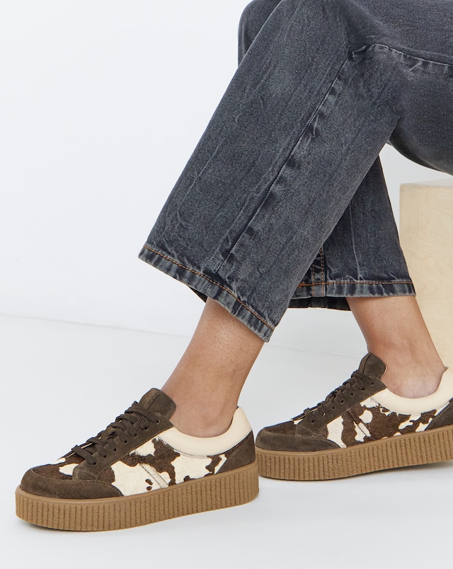 Beth Leather Chunky Lace Up Trainer - Wide Fit (E)
