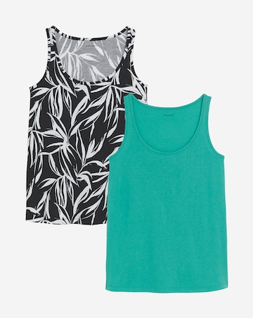 Pure Cotton Print/Green 2 Pack Sleeveless Swing Vests