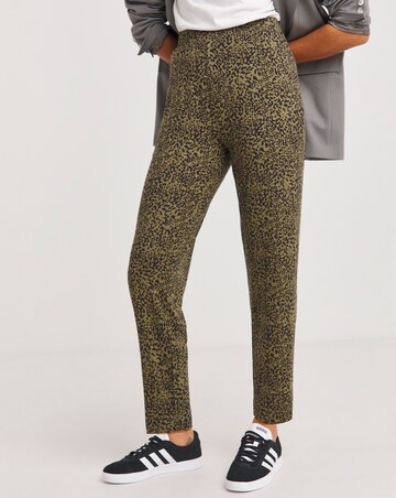 Khaki Print Jersey Tapered Leg Trousers