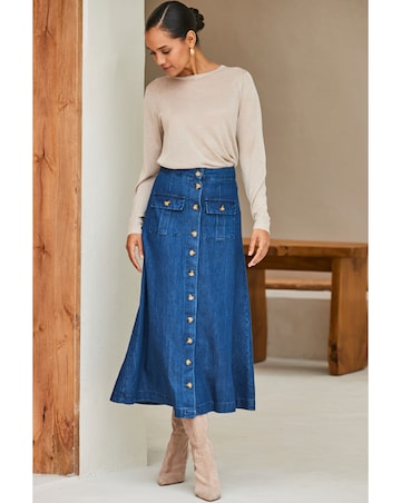 Sosandar Patch Pocket Button Through Skirt