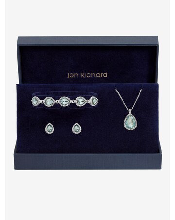 Jon Richard Silver Plated and Aqua Pear Drop Trio Set - Gift Box