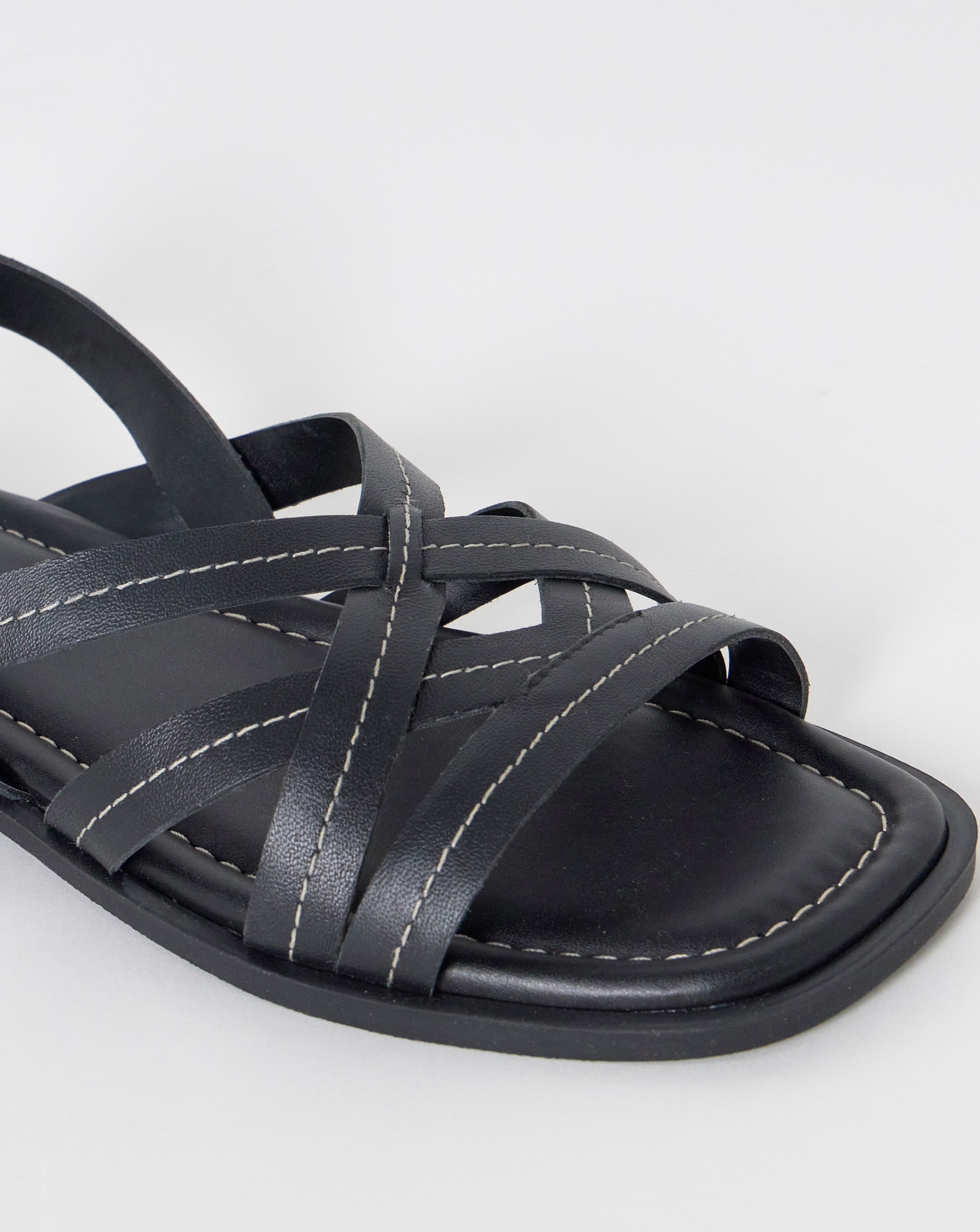 Sedona Contast Stitch Leather Strappy Flat Sandals - Wide Fit (E